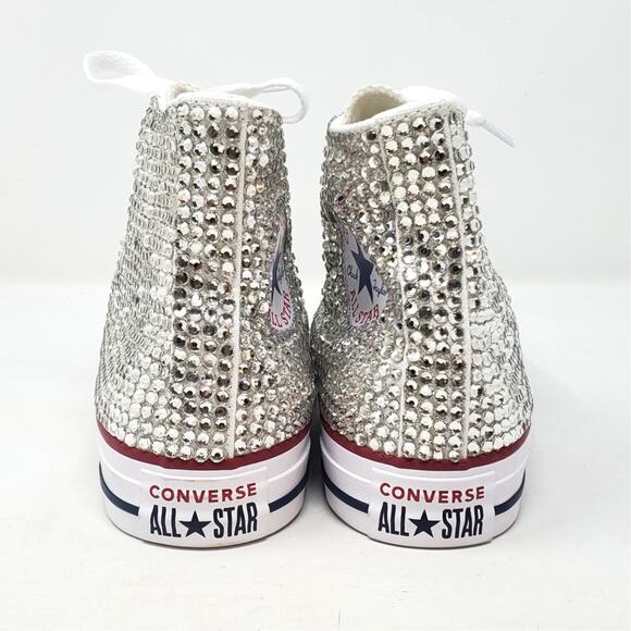 Custom Bling Converse All Star Chucks Wedding High Top Sneaker Rhinestone Size 7 - Picture 7 of 11